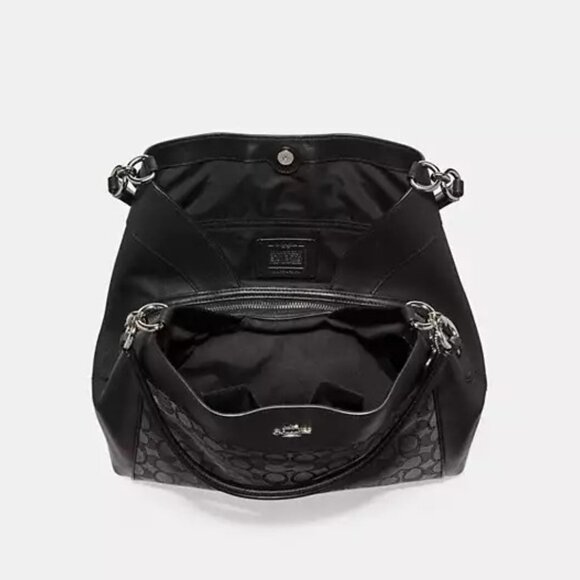 Coach Lexy Black Jacquard & Leather Shoulder Bag Purse - Picture 12 of 13